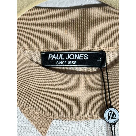 Paul Jones Argyle Knit Polo Shirt – Tan & White, Size Large, NWT - Picture 2 of 4